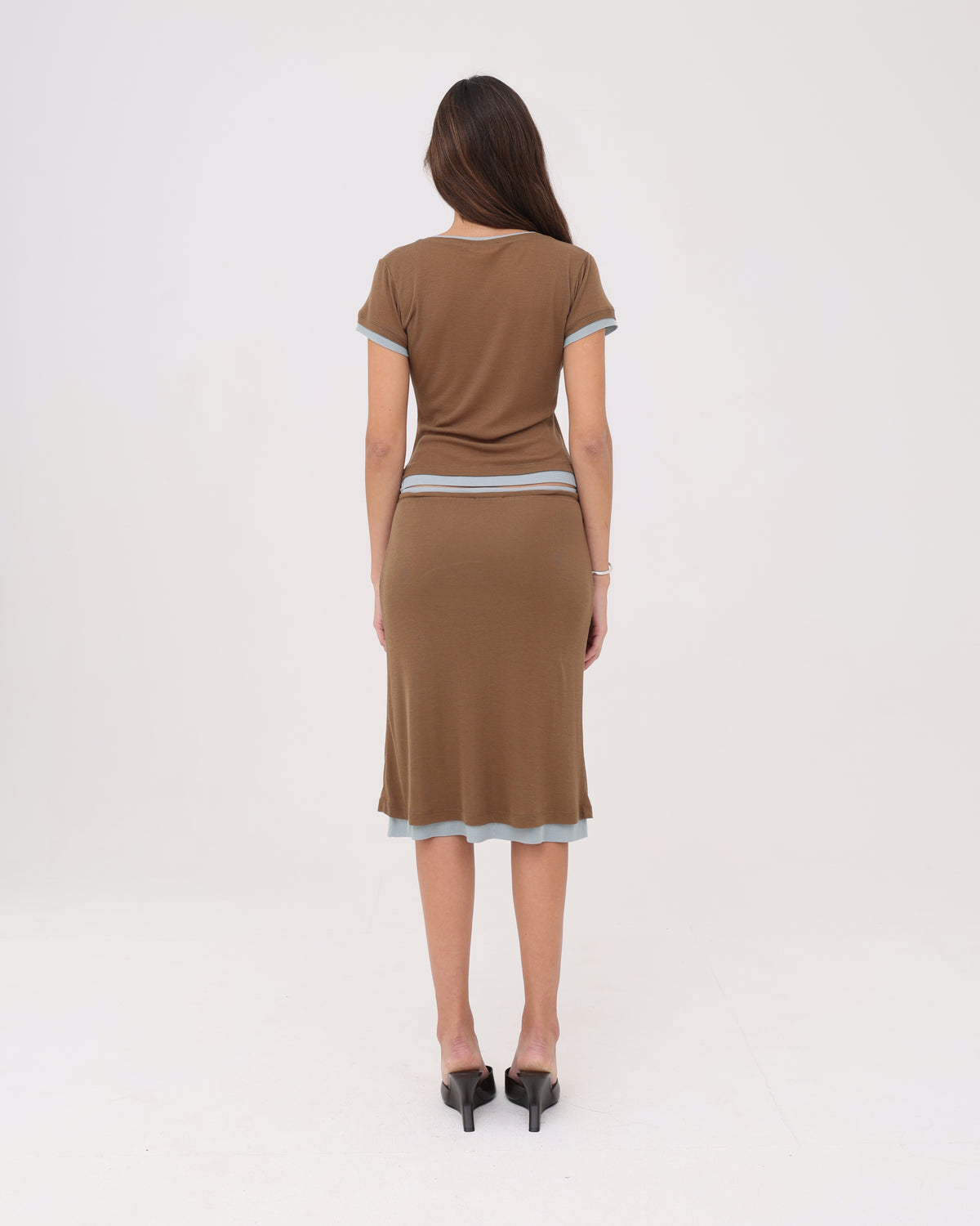 Layered Midi Skirt - Caramel / Eucalyptus