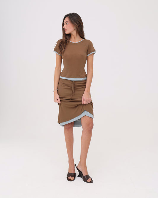 Layered Midi Skirt - Caramel / Eucalyptus