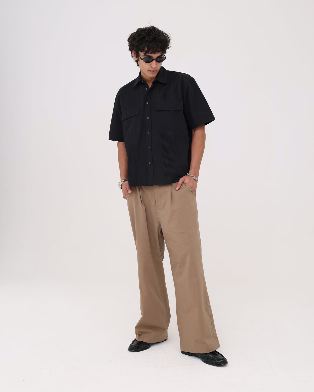 Pin Tucked Pocket Shirt - Black