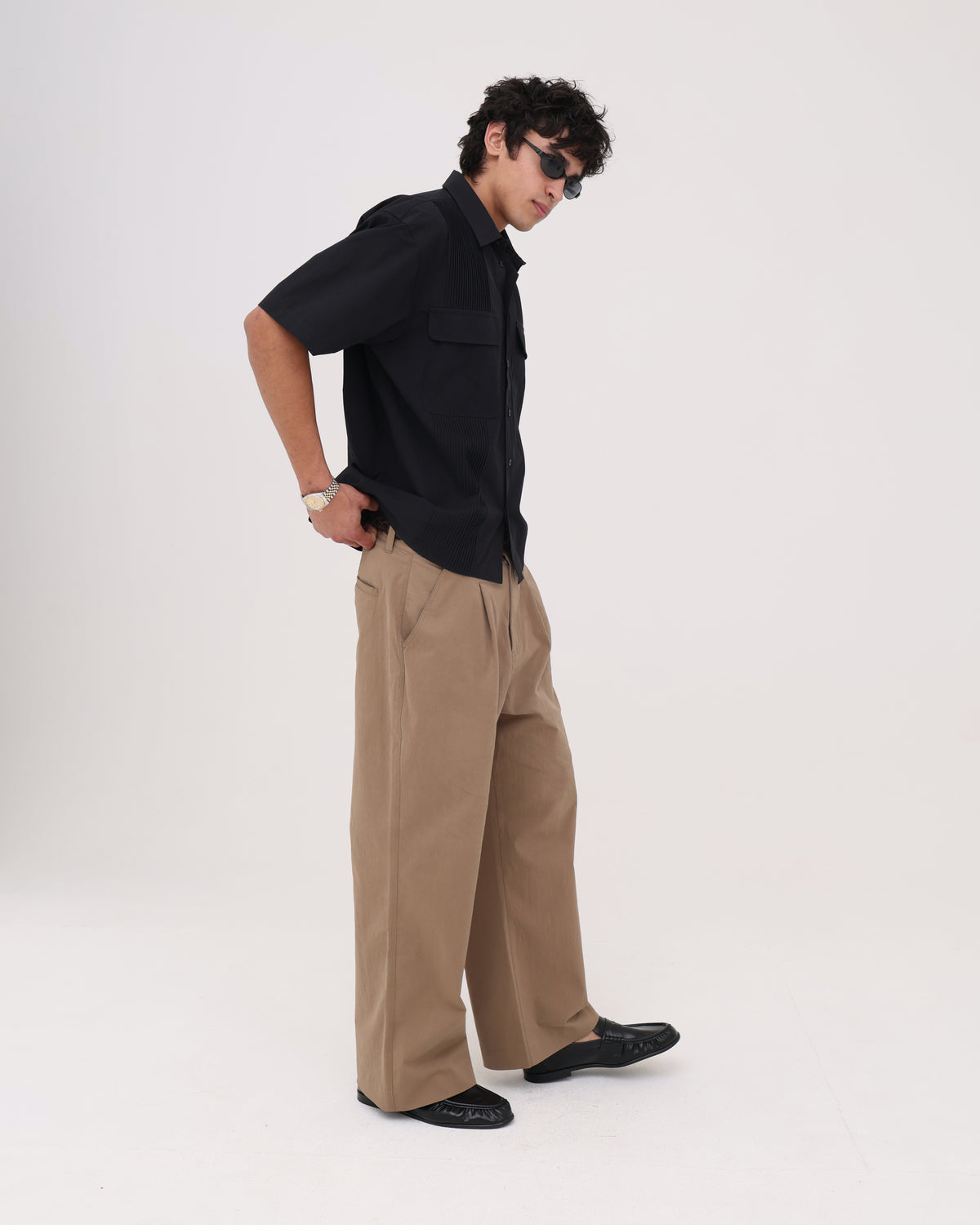 Pin Tucked Pocket Shirt - Black