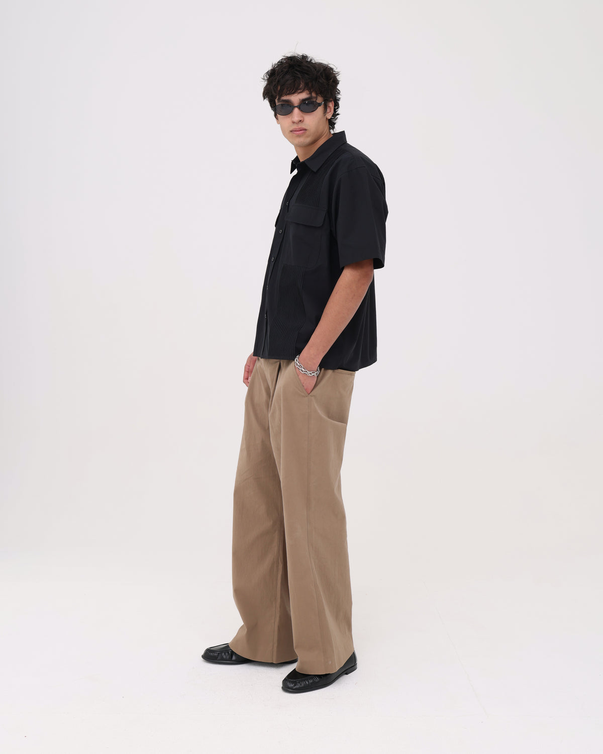 Pin Tucked Pocket Shirt - Black