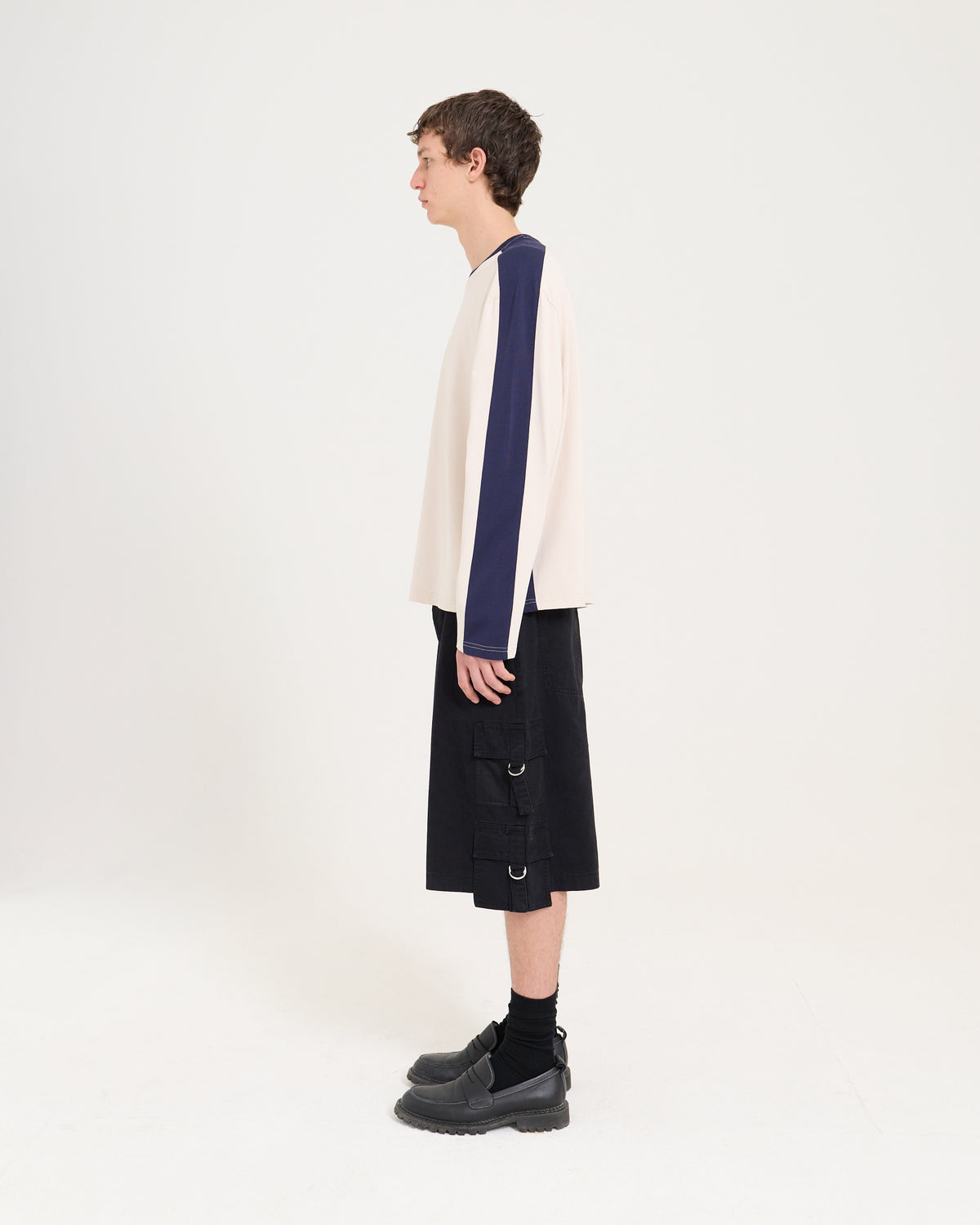 Panelled LS Crop Tee - Sand/Navy
