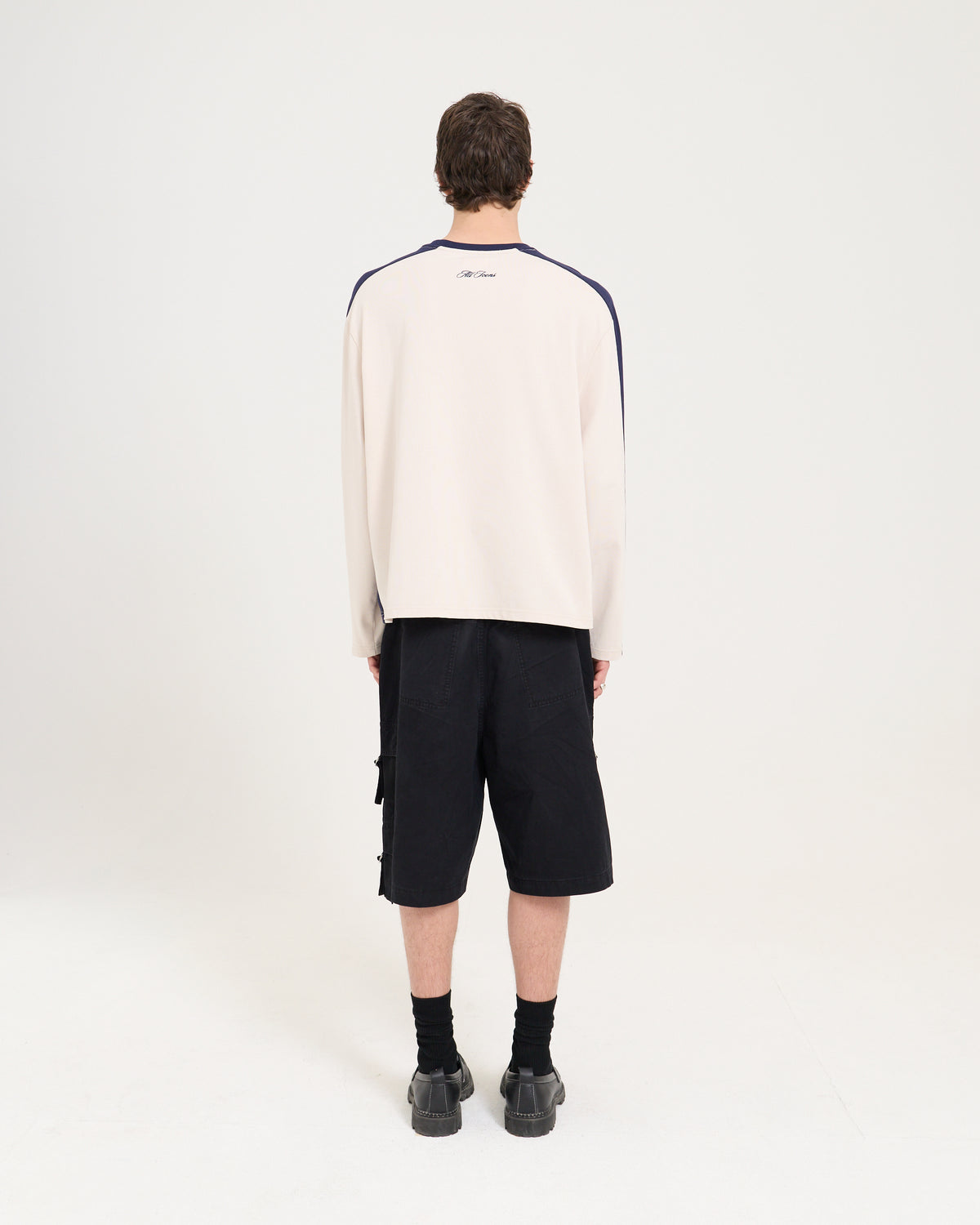 Panelled LS Crop Tee - Sand/Navy