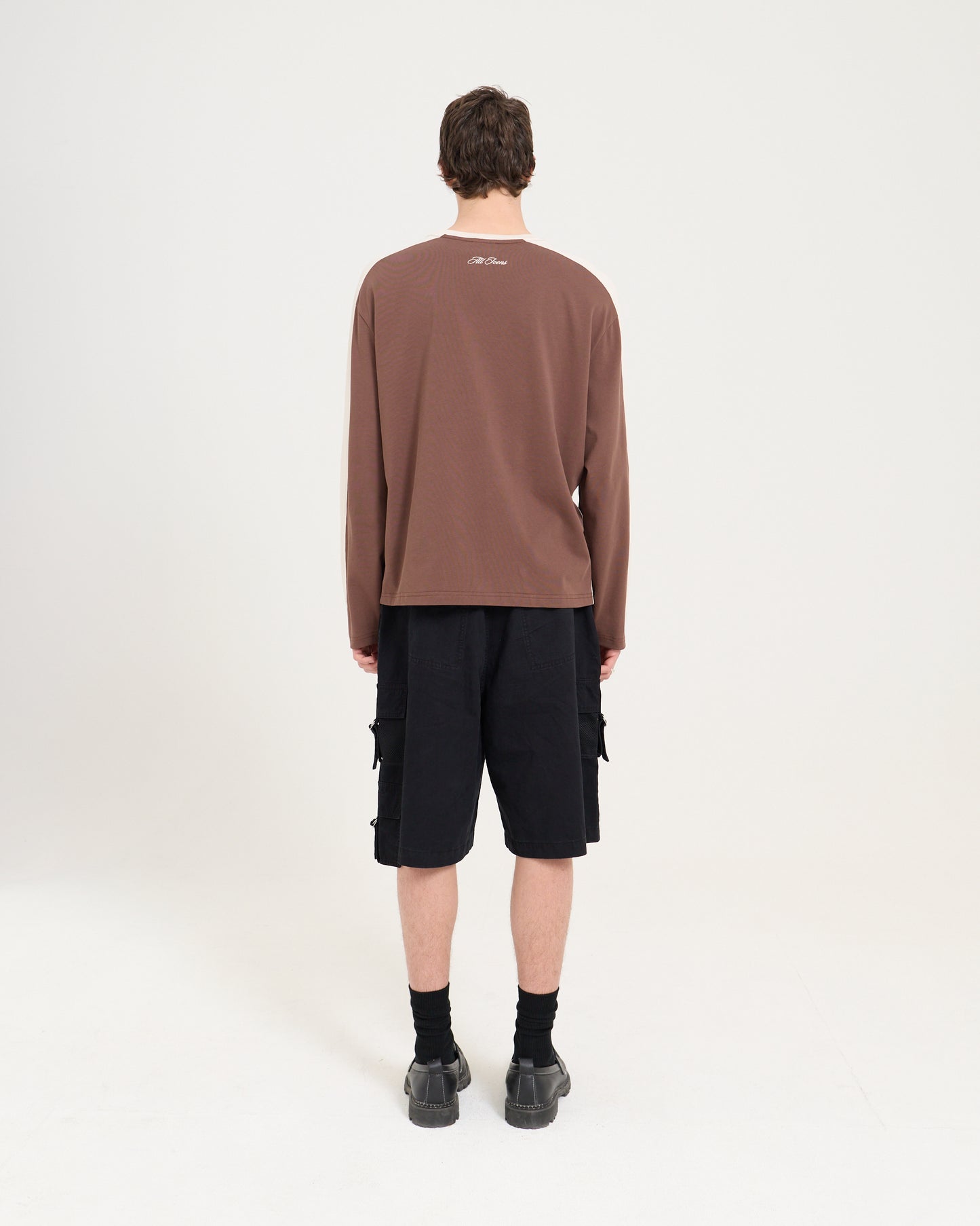 Panelled LS Crop Tee - Chocolate/Sand
