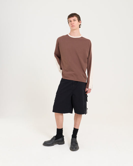 Panelled LS Crop Tee - Chocolate/Sand