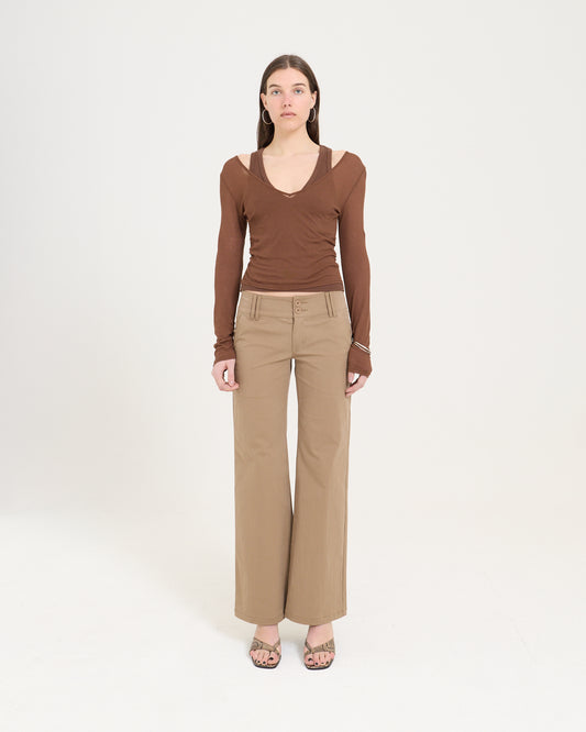 Low Rise Pocket Pant - Brown