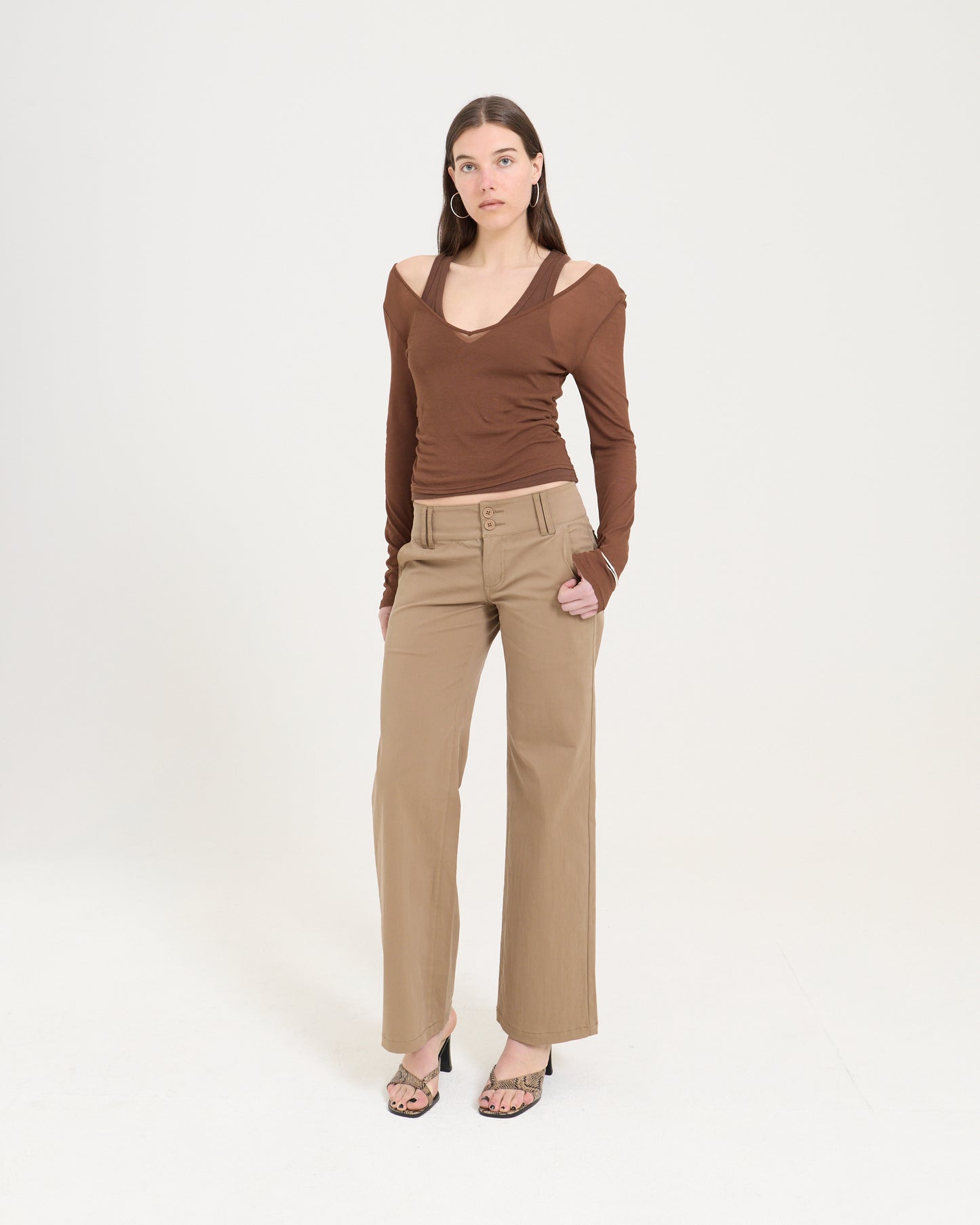 Low Rise Pocket Pant - Brown