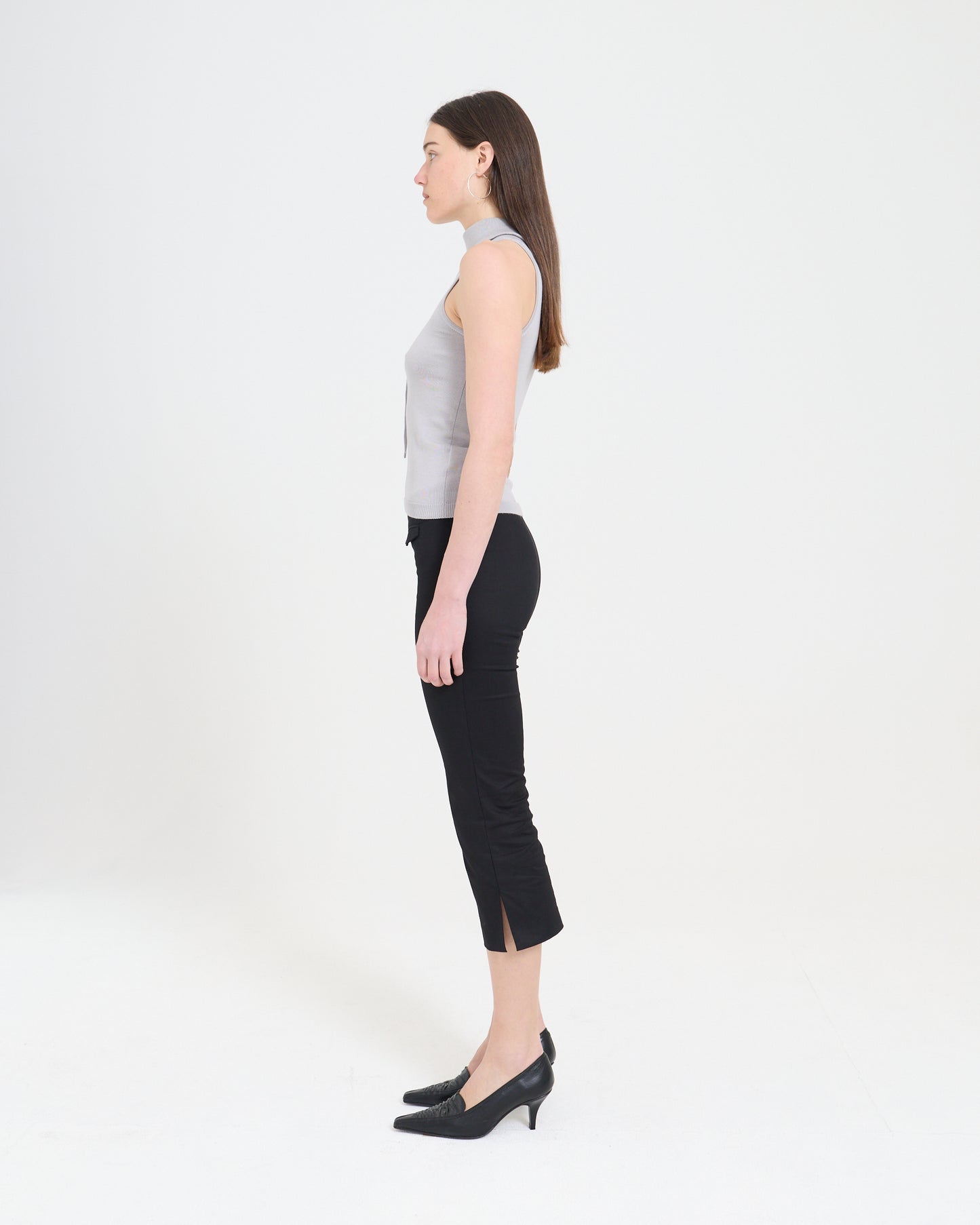 Funnel Neck Knit Top - Grey