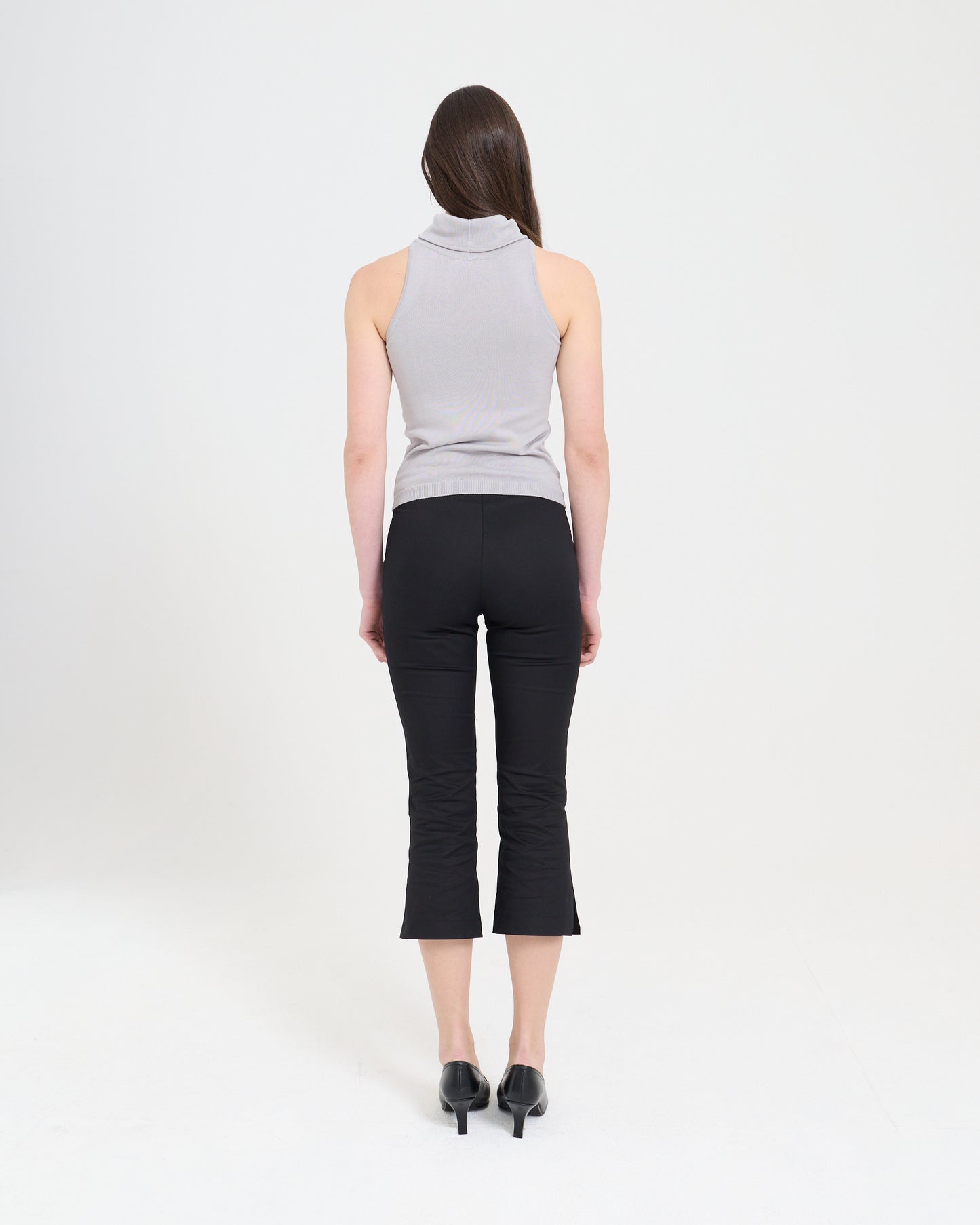 Funnel Neck Knit Top - Grey
