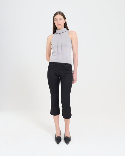 Funnel Neck Knit Top - Grey