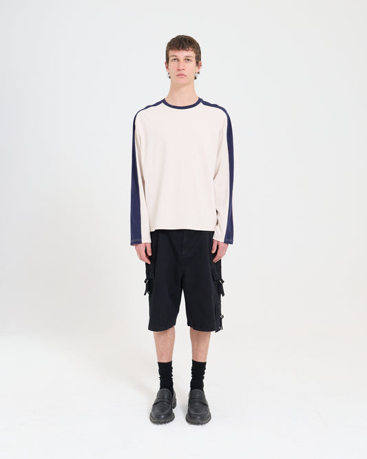 Panelled LS Crop Tee - Sand/Navy