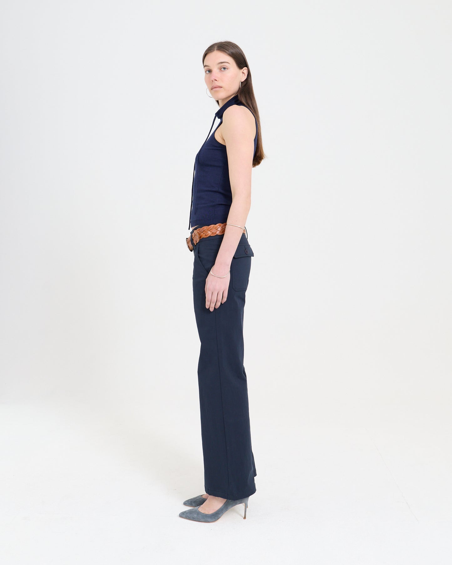 Funnel Neck Knit Top - Navy