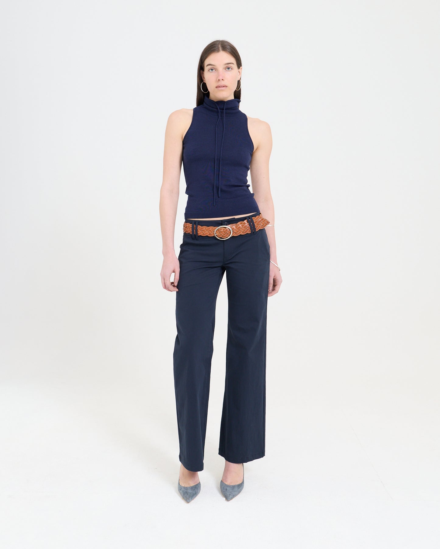 Funnel Neck Knit Top - Navy
