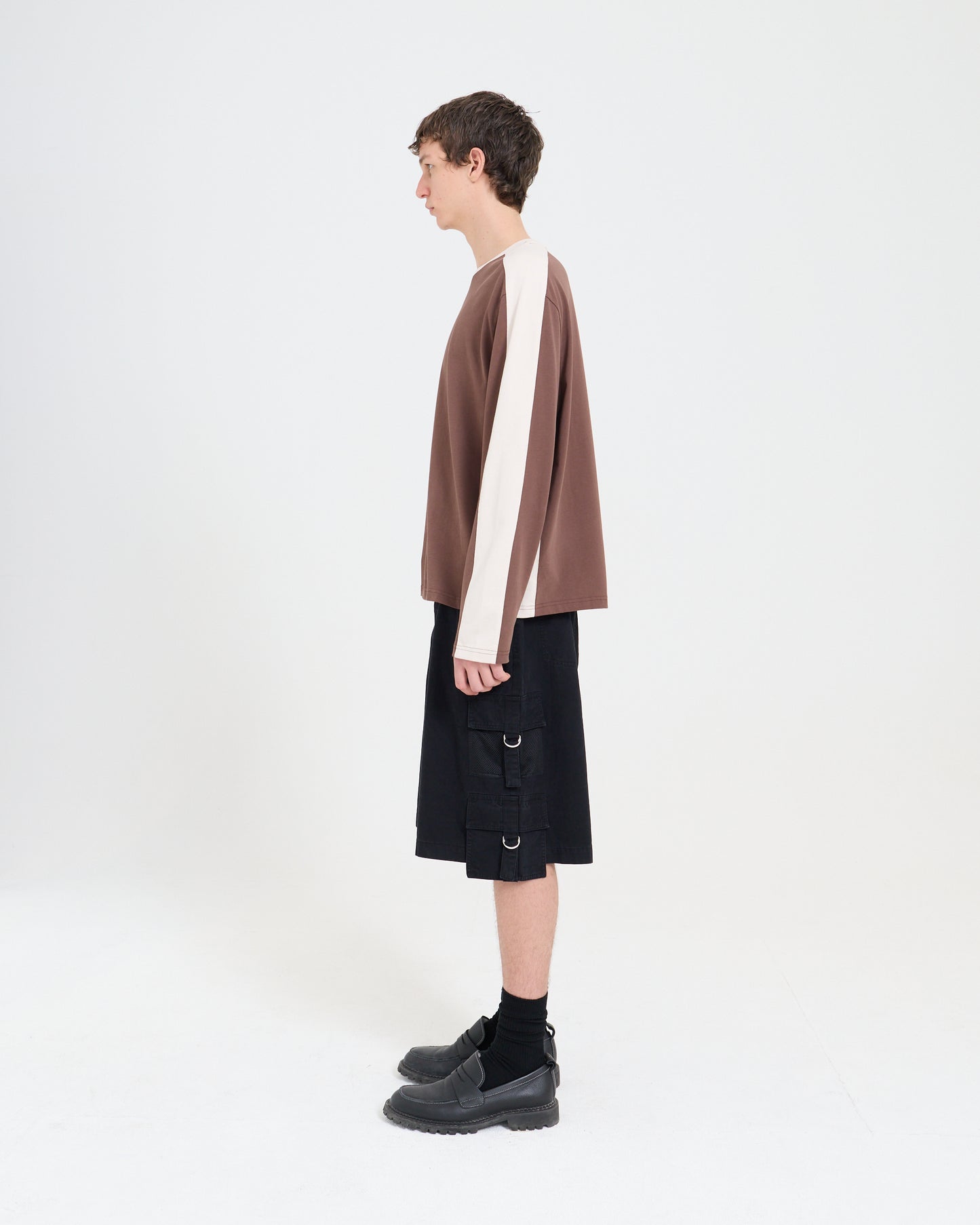 Panelled LS Crop Tee - Chocolate/Sand