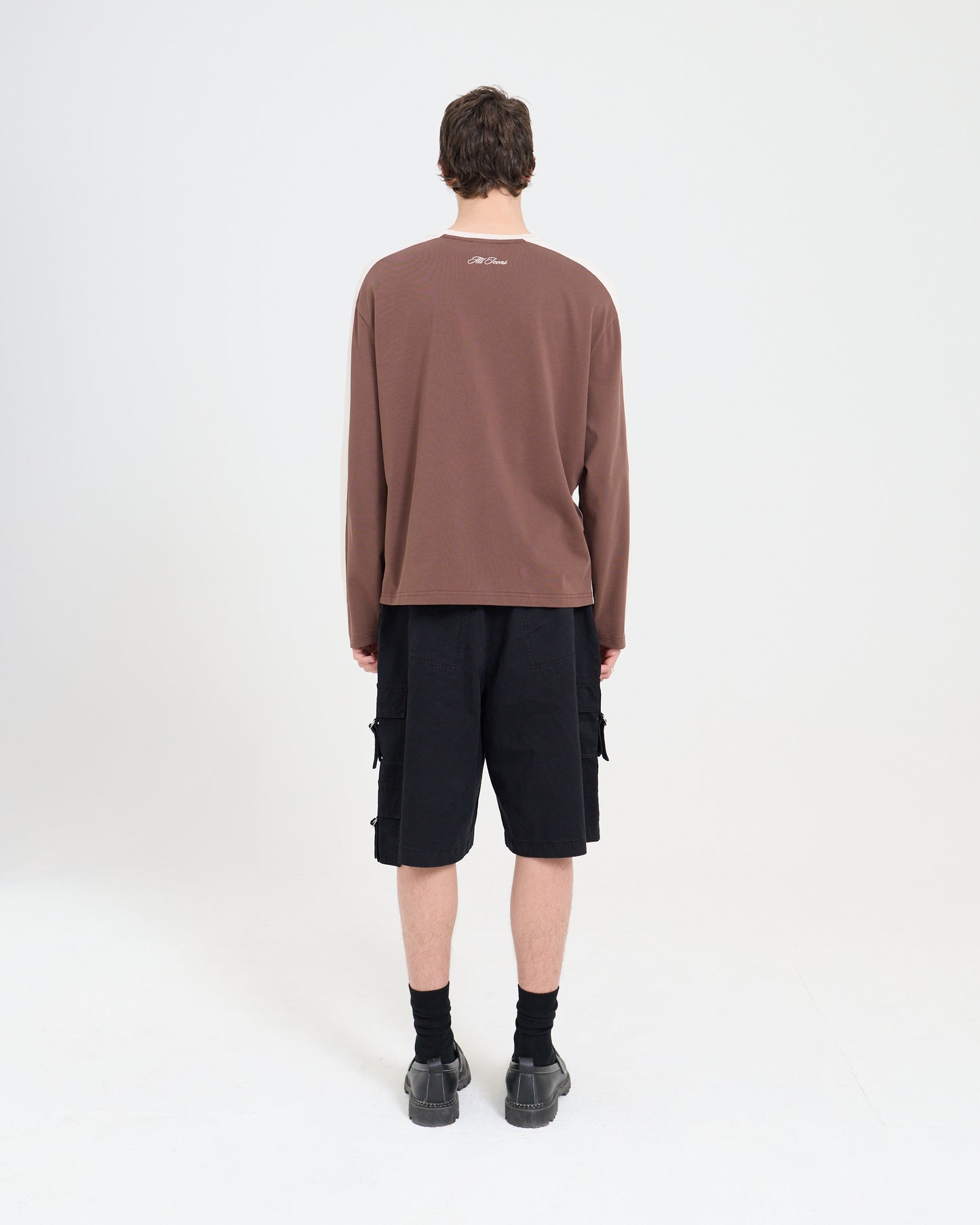 Panelled LS Crop Tee - Chocolate/Sand