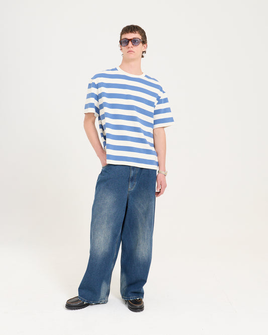Boxy Applique Tee - Steel Blue/Cream