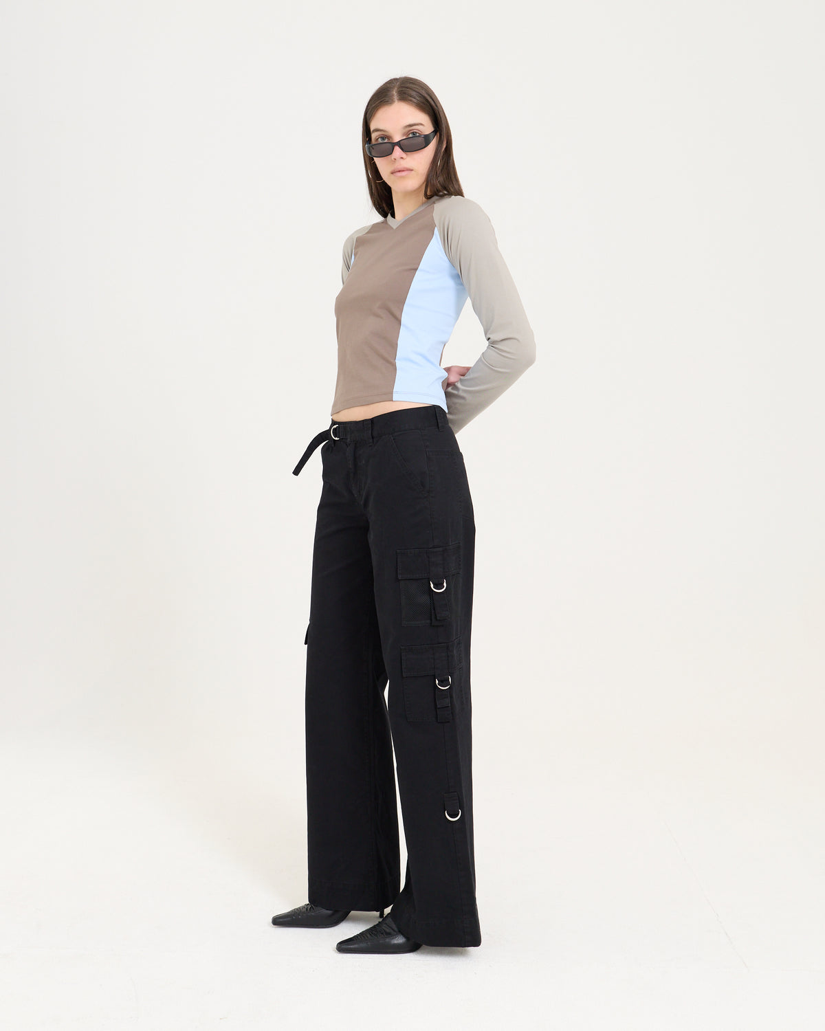 Panelled LS Top - Choc/Taupe/Sky