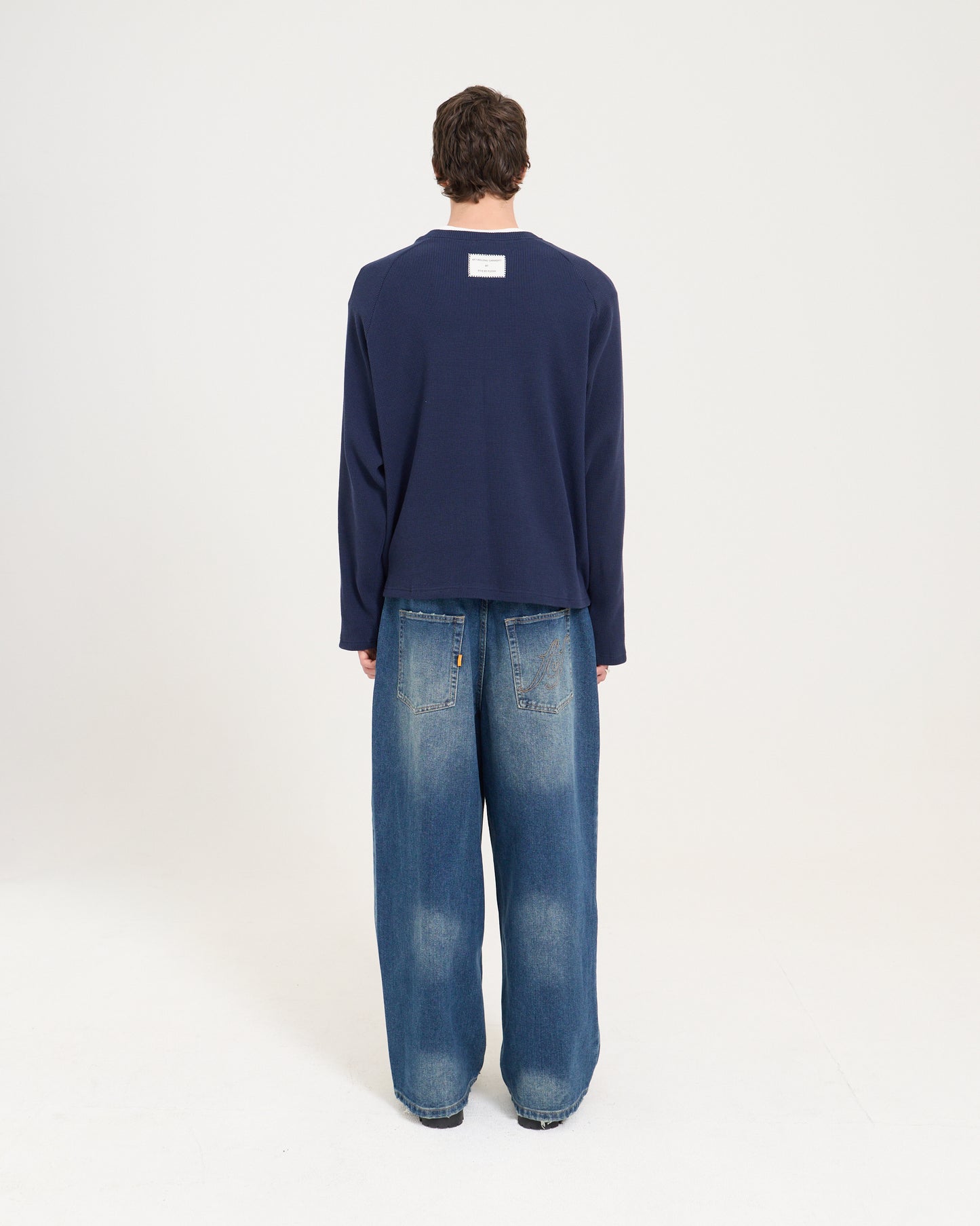 Asym Waffle Long Sleeve - Navy
