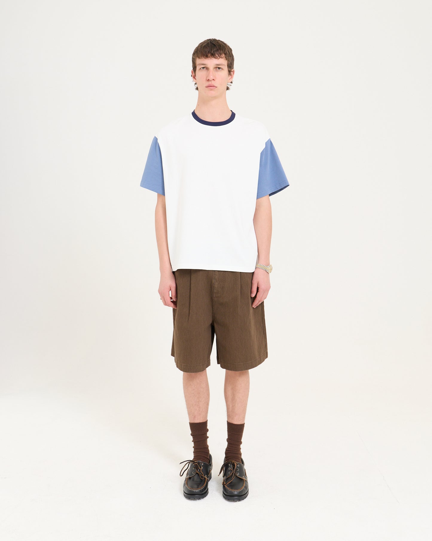 Crop Boxy Tee - Off White/Steel Blue