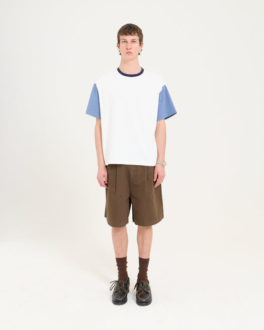 Crop Boxy Tee - Off White/Steel Blue