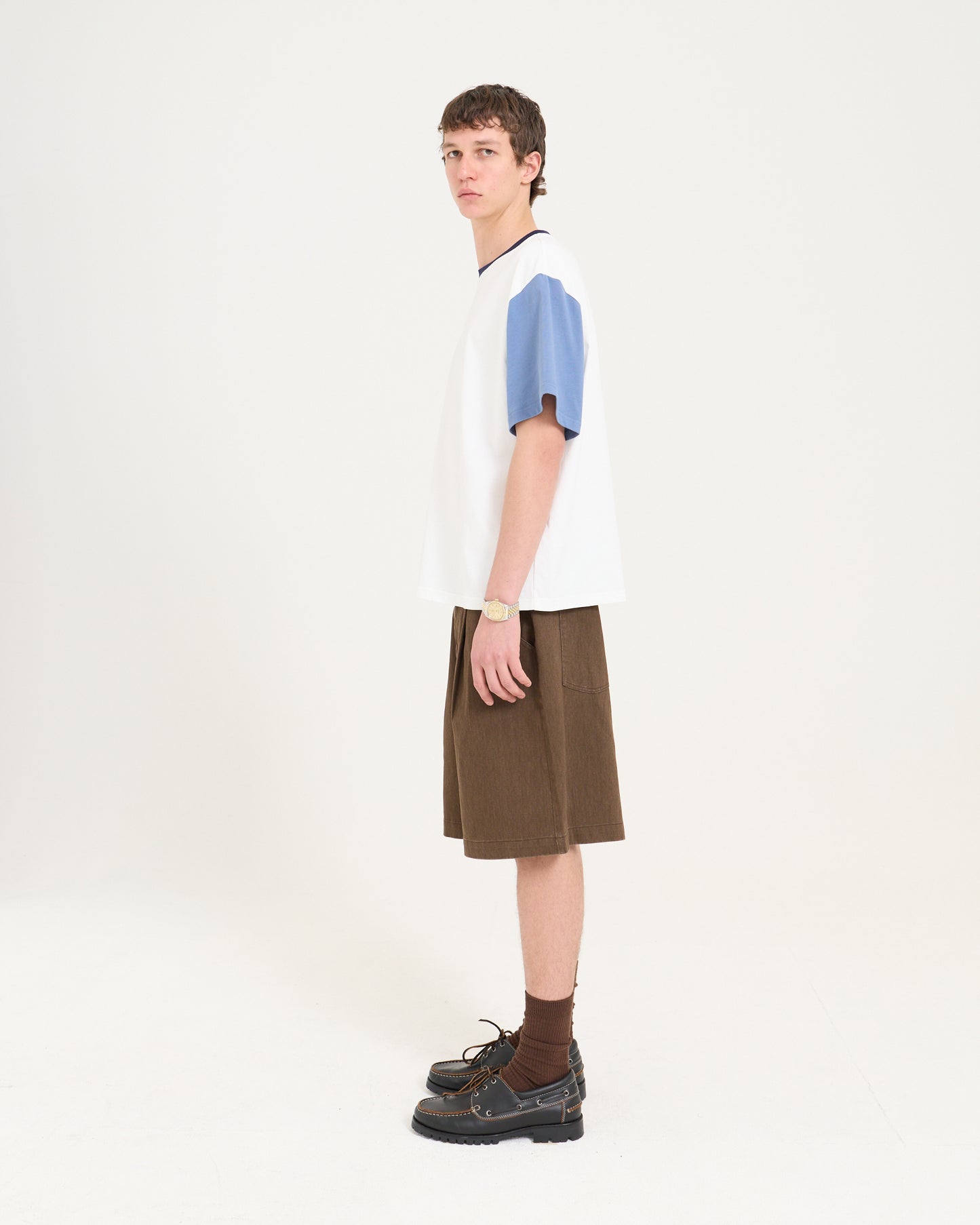 Crop Boxy Tee - Off White/Steel Blue