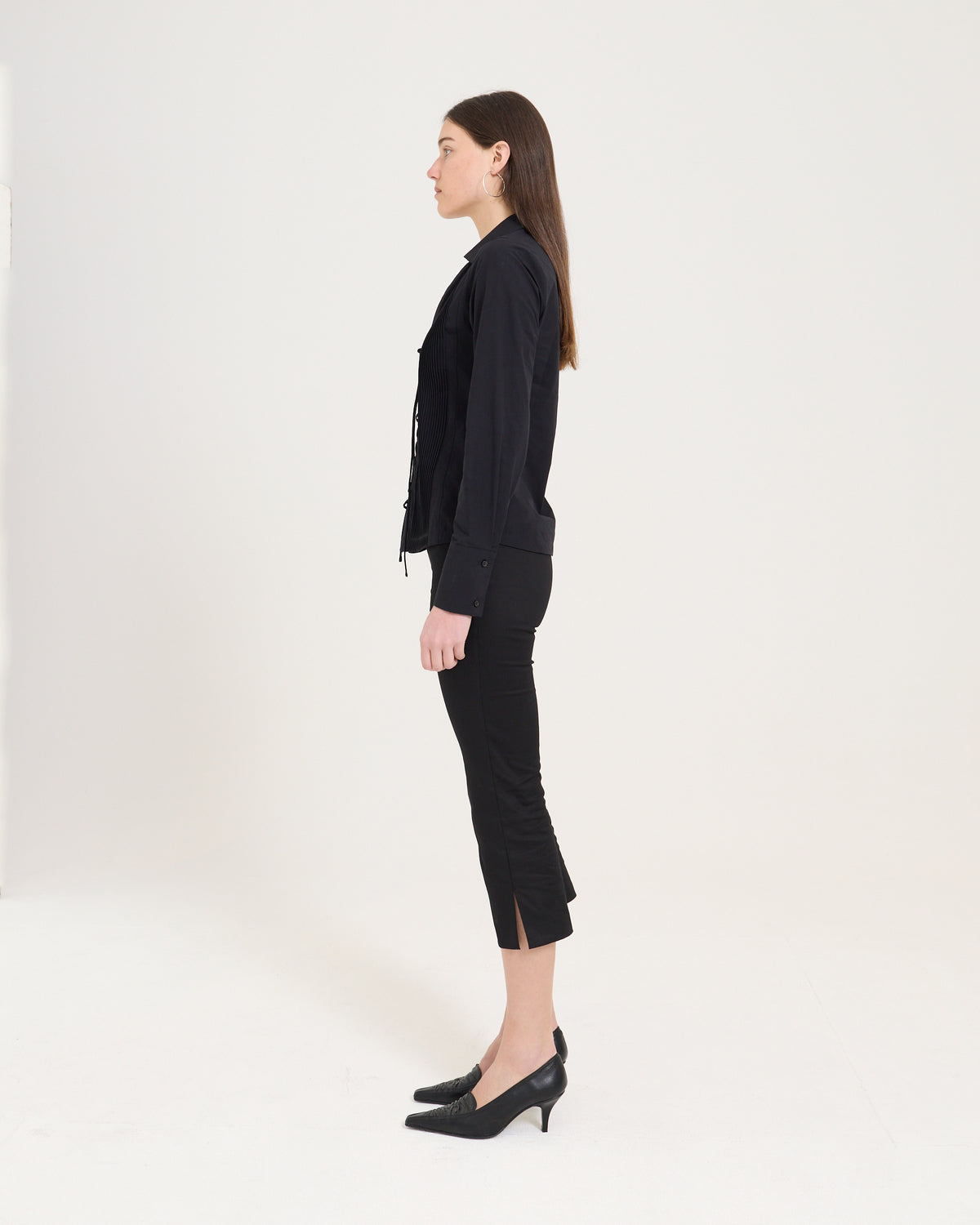 Lace Up Fitted Shirt - Black