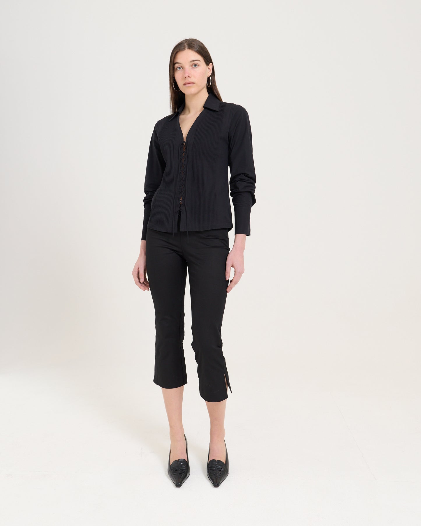 Lace Up Fitted Shirt - Black