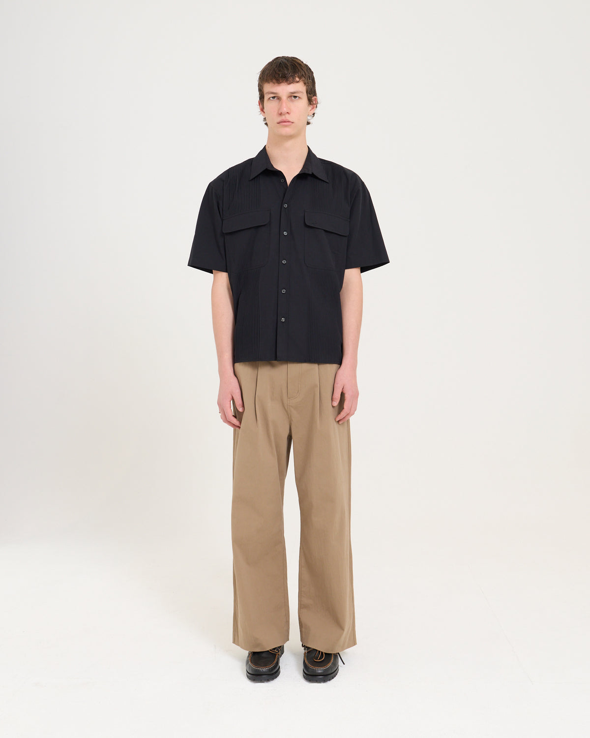 Pin Tucked Pocket Shirt - Black