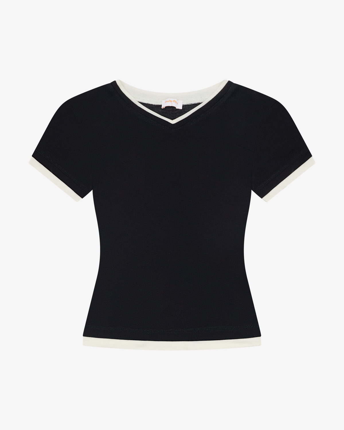 V Neck Tee - Black / Cream