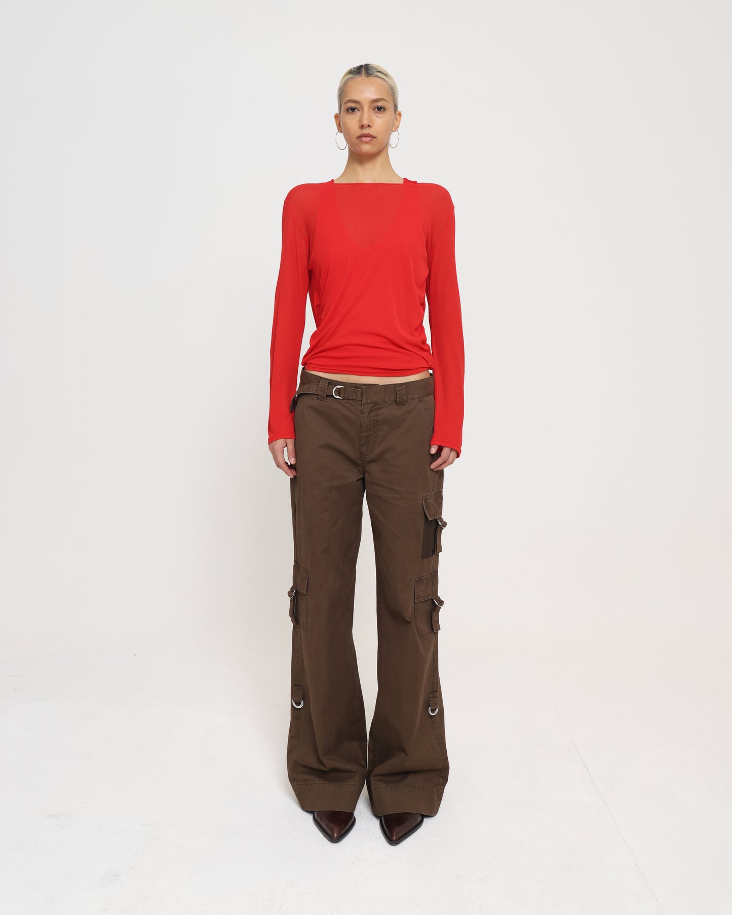 Cowl Back Layered LS Top - Chilli