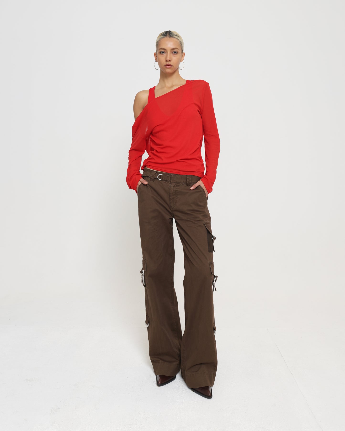 Cowl Back Layered LS Top - Chilli