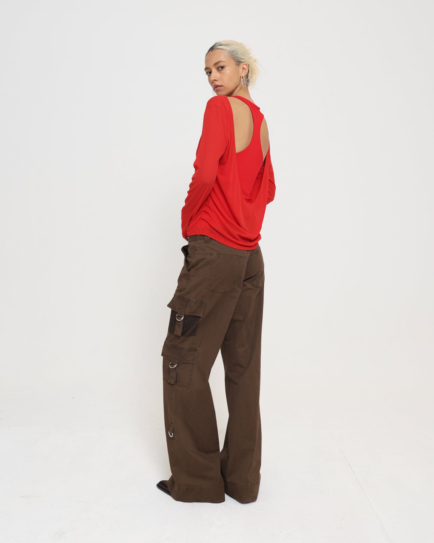 Cowl Back Layered LS Top - Chilli