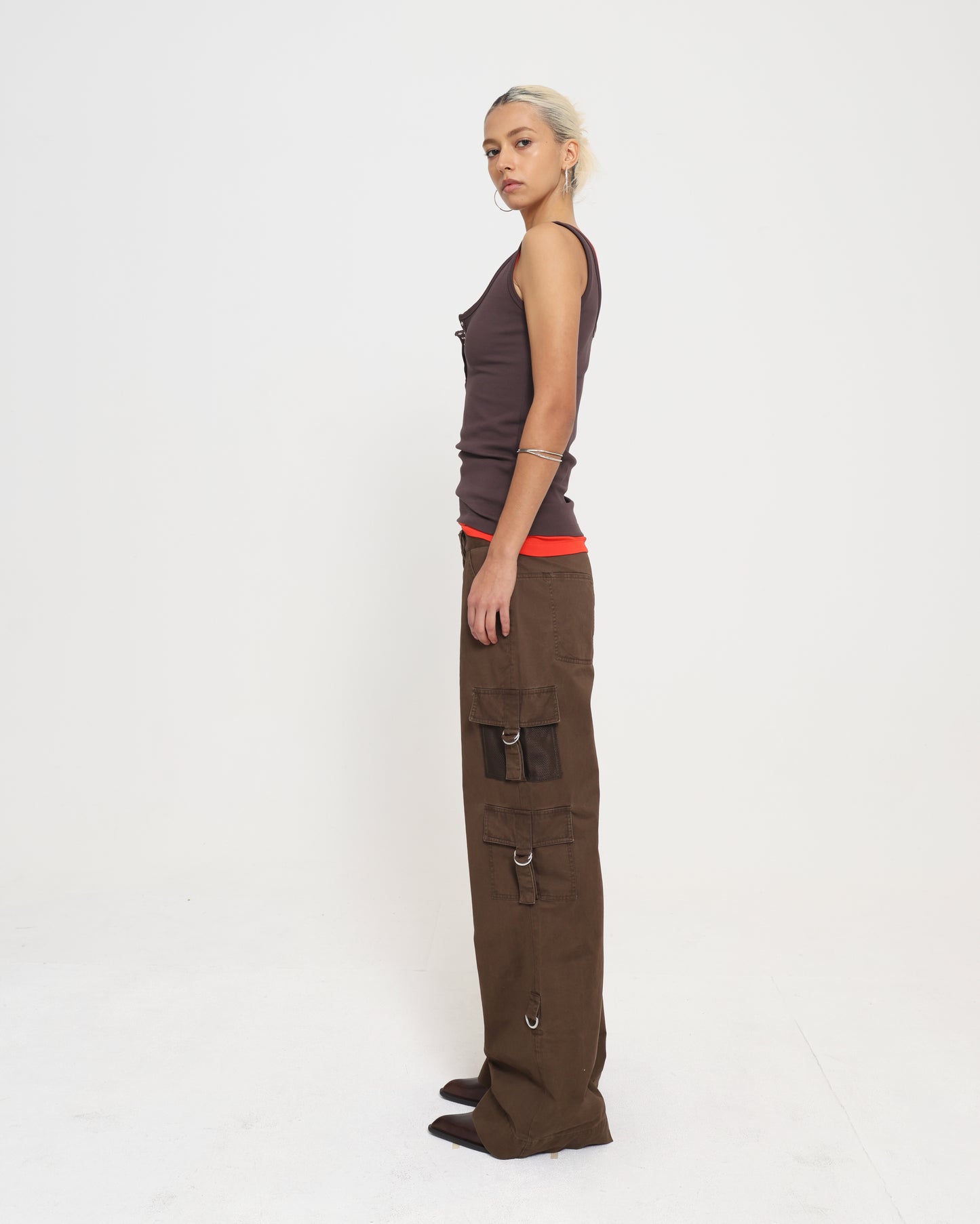 LAYERED HENLEY TANK - CHILLI / CHOCOLATE