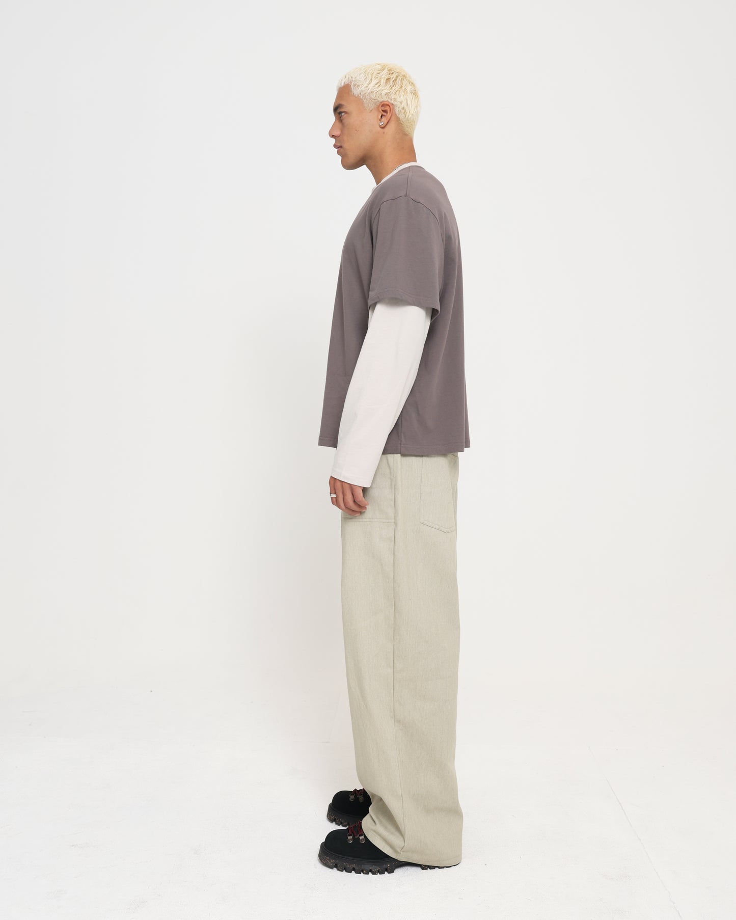 Crop Boxy Layered Tee - Charcoal / Sand