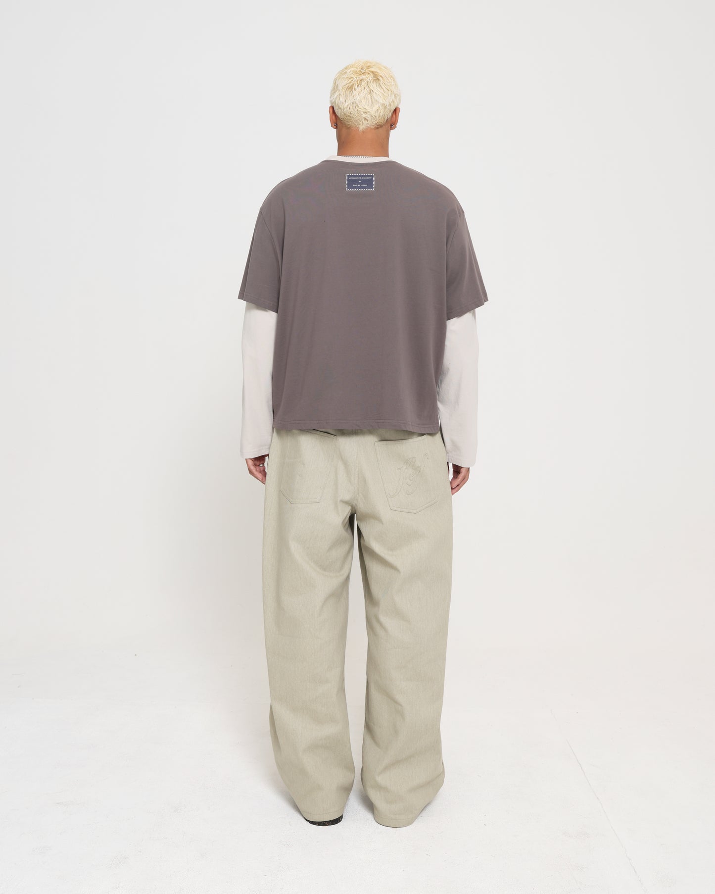 Crop Boxy Layered Tee - Charcoal / Sand