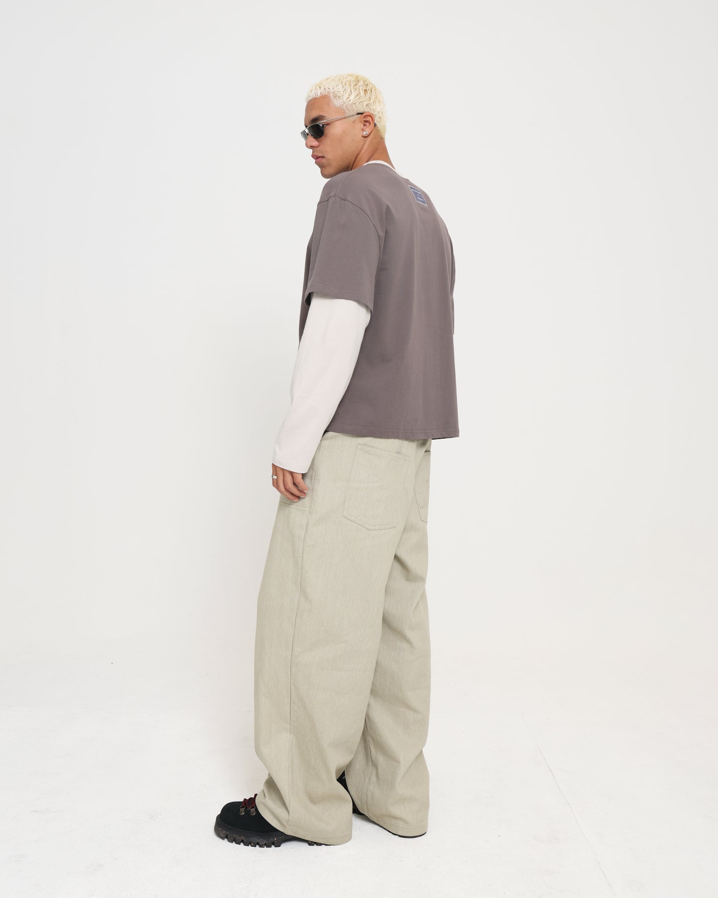 Crop Boxy Layered Tee - Charcoal / Sand