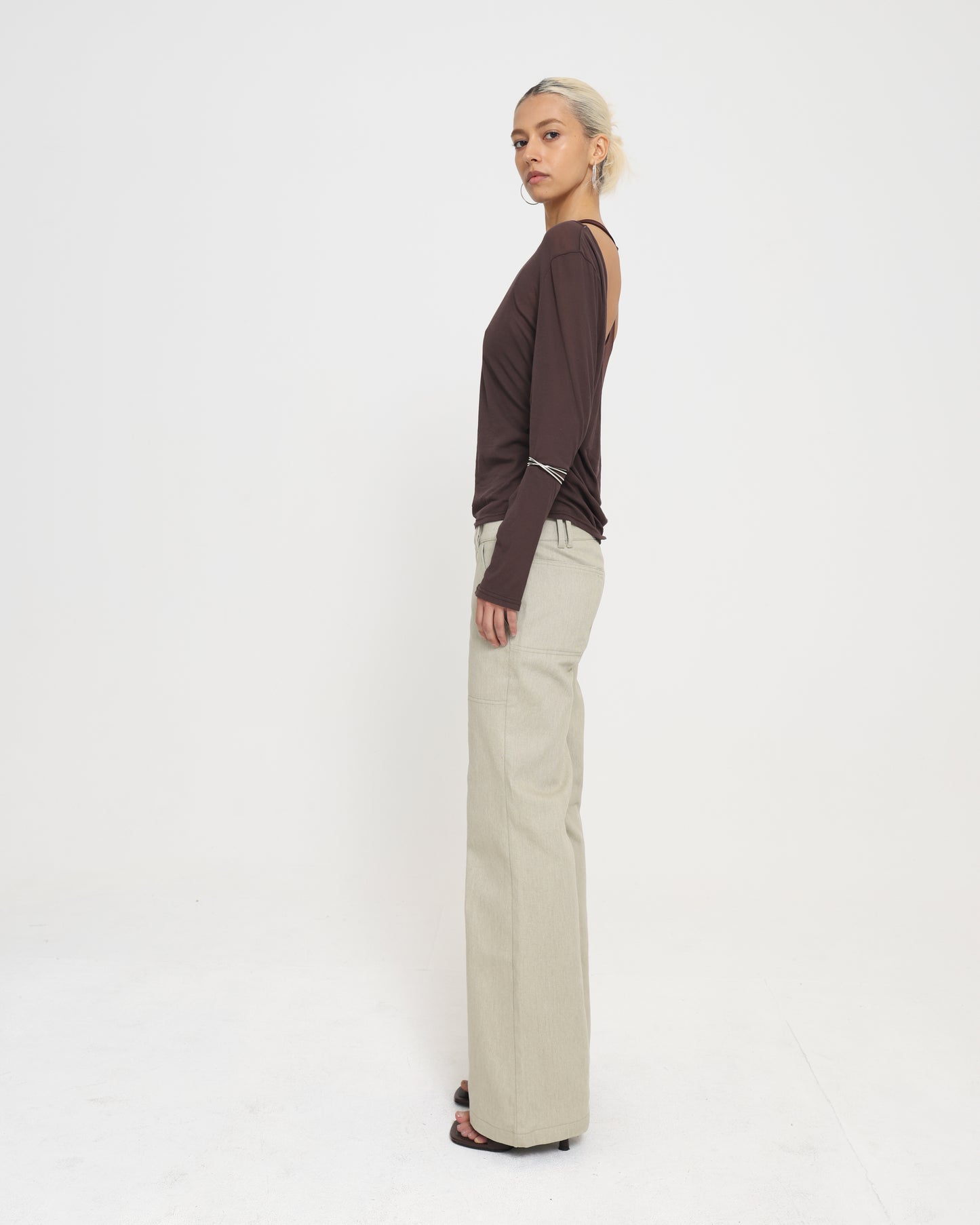 Cowl Back Layered LS Top - Chocolate
