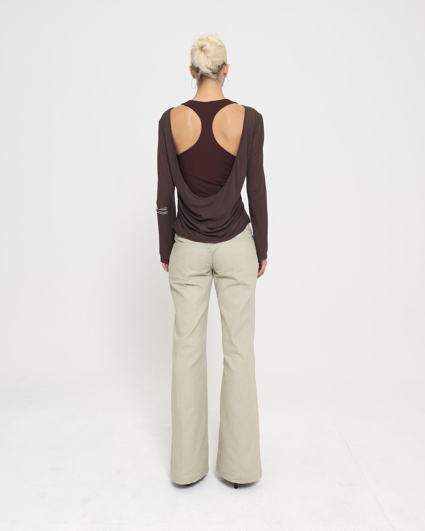 Cowl Back Layered LS Top - Chocolate
