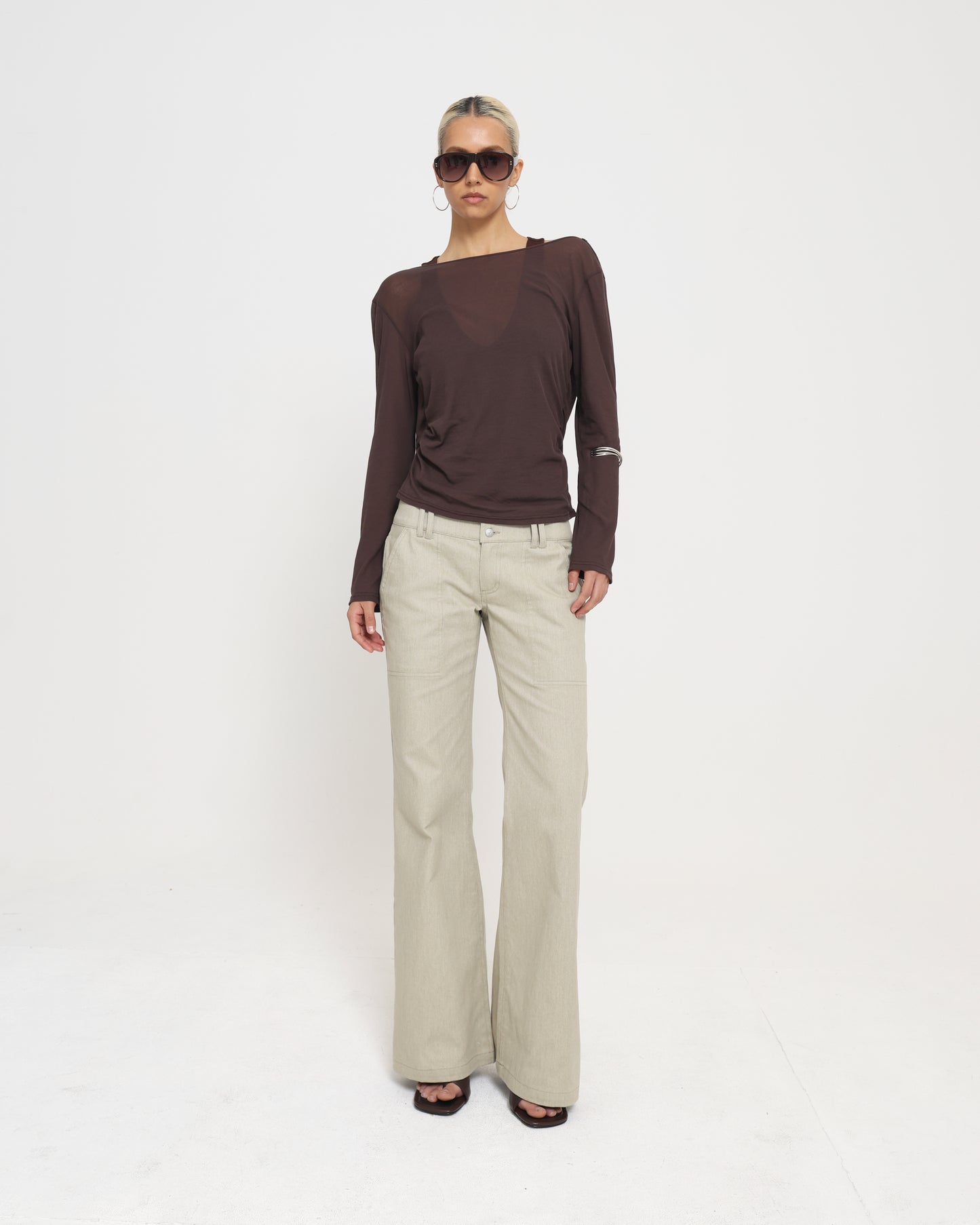 Cowl Back Layered LS Top - Chocolate