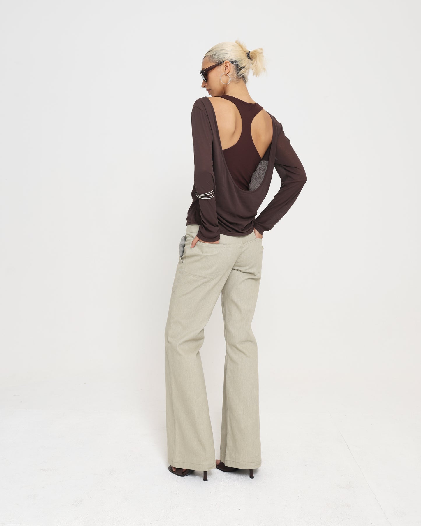 Cowl Back Layered LS Top - Chocolate
