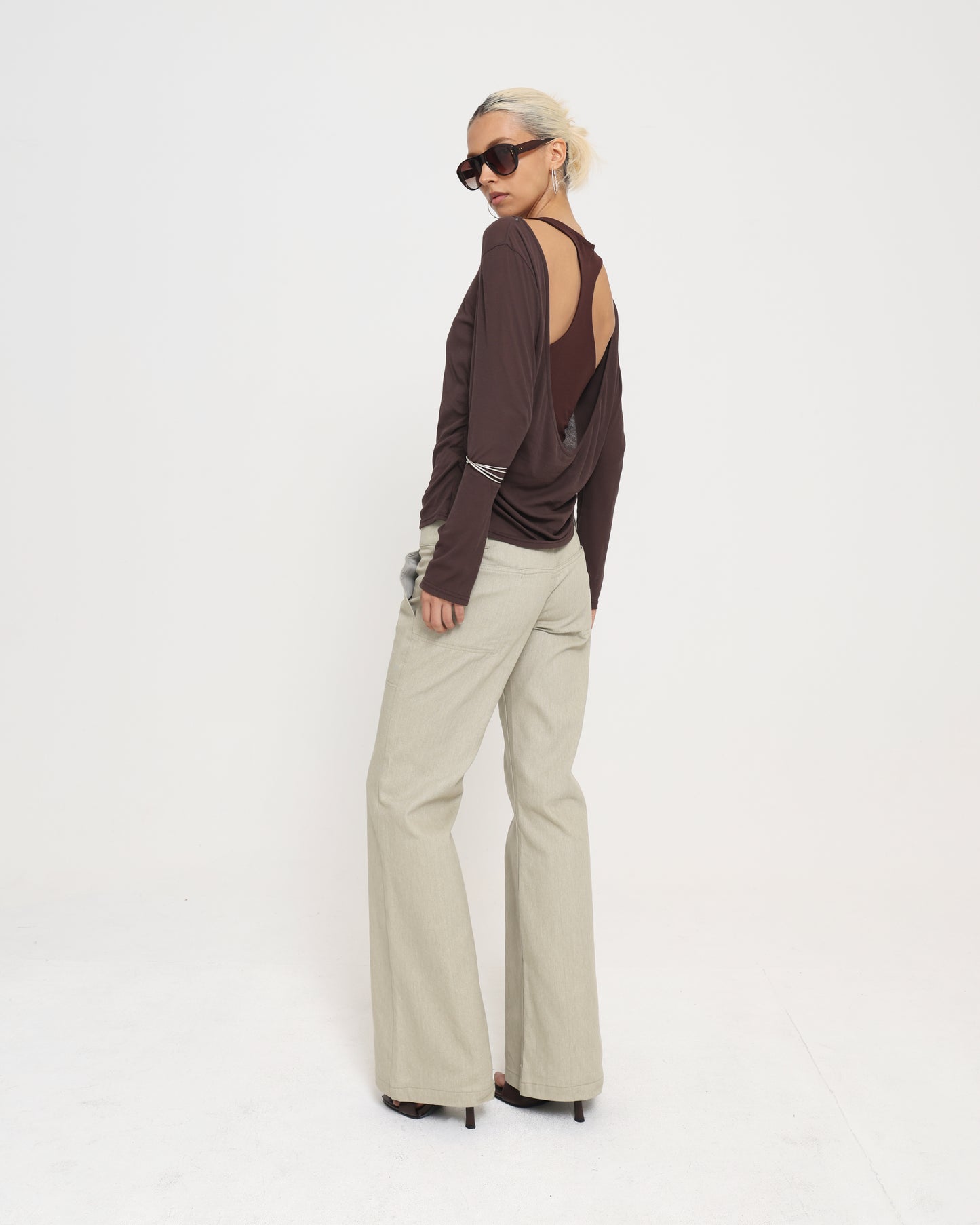 Cowl Back Layered LS Top - Chocolate
