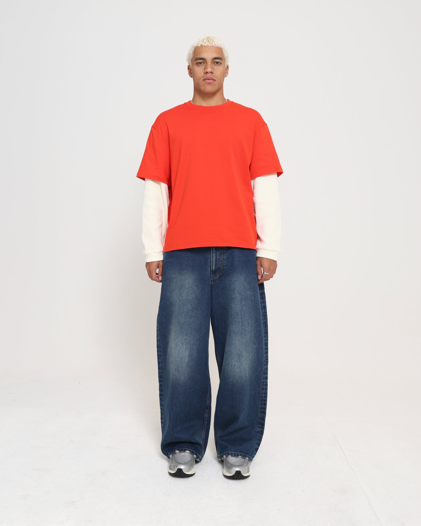 Crop Boxy Waffle Combo LS - CHILLI / CREAM