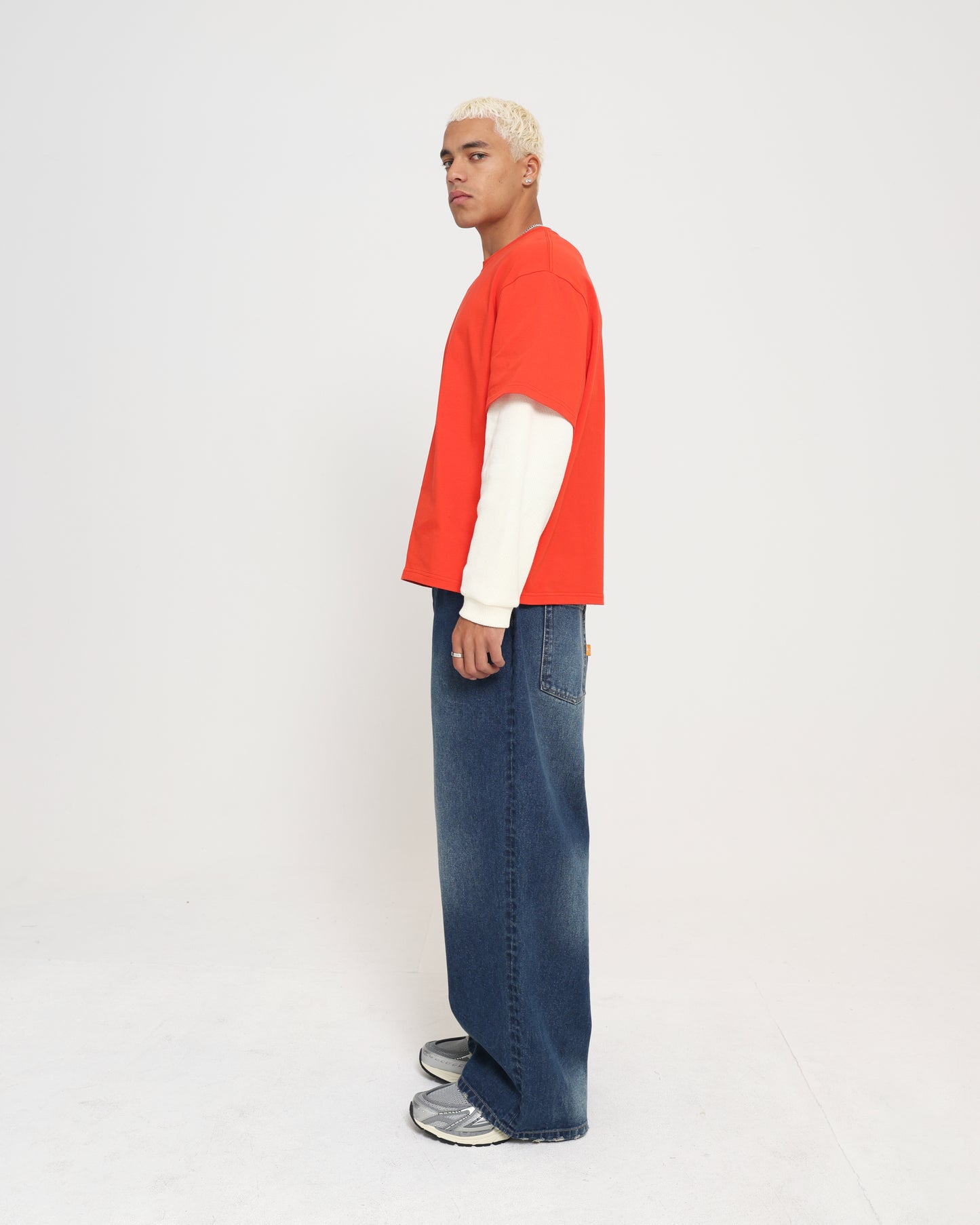Crop Boxy Waffle Combo LS - CHILLI / CREAM