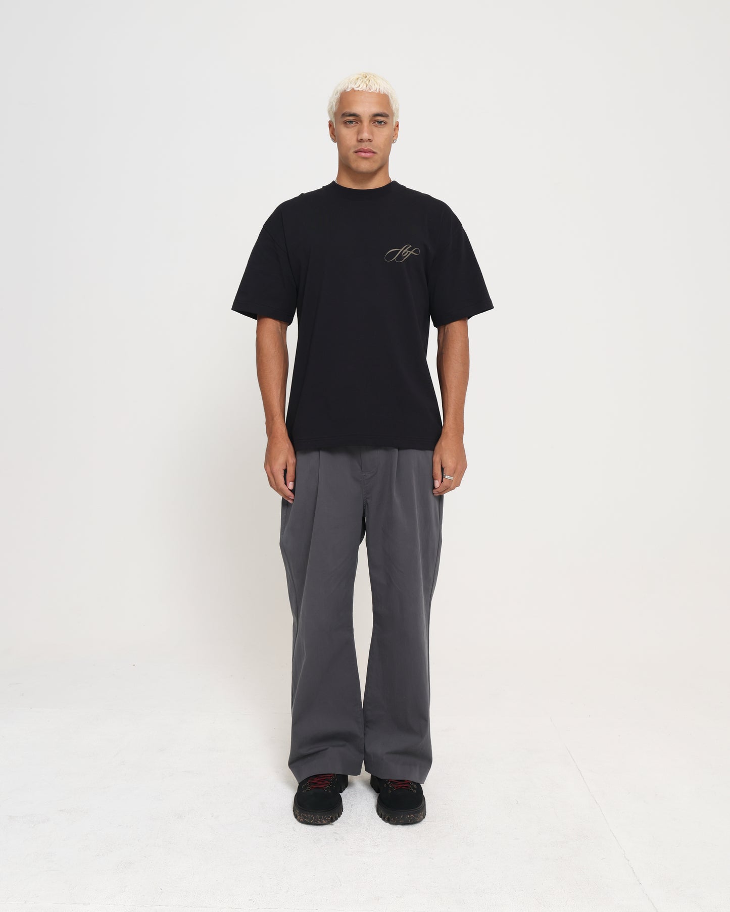 COTTON TEE - Black / White Embroidery