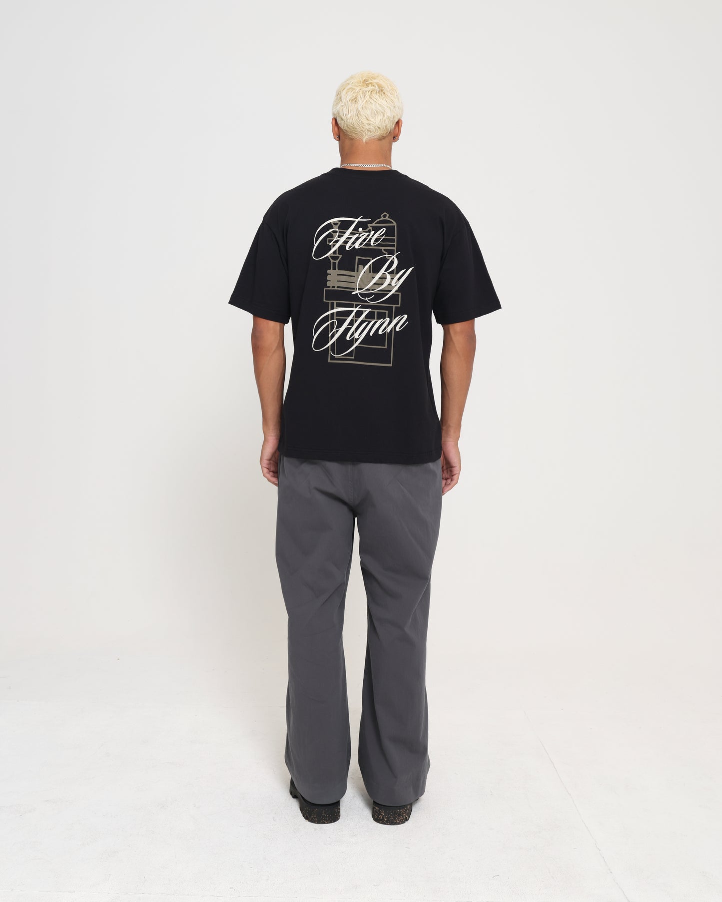 COTTON TEE - Black / White Embroidery