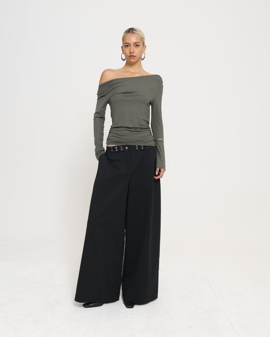 OFF SHOULDER LS TOP - Sage
