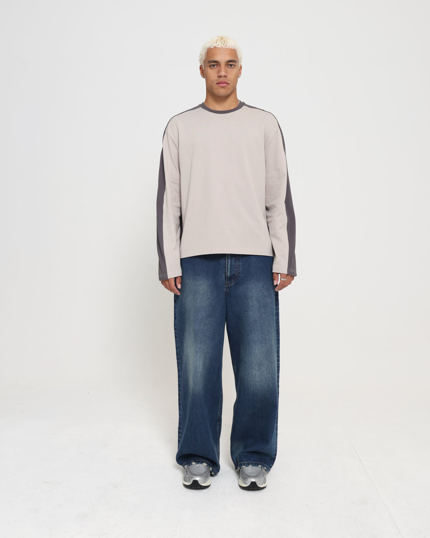 PANELLED LS CROP TEE - SAND / CHOCOLATE