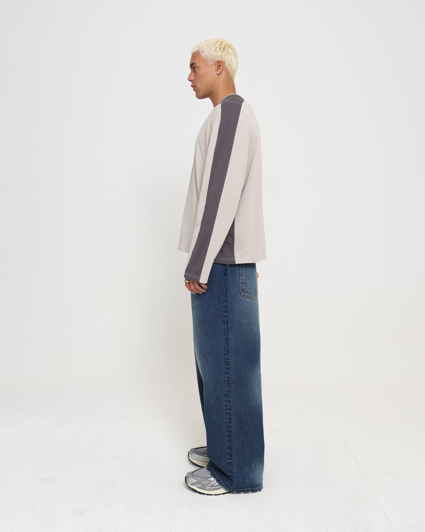 PANELLED LS CROP TEE - SAND / CHOCOLATE