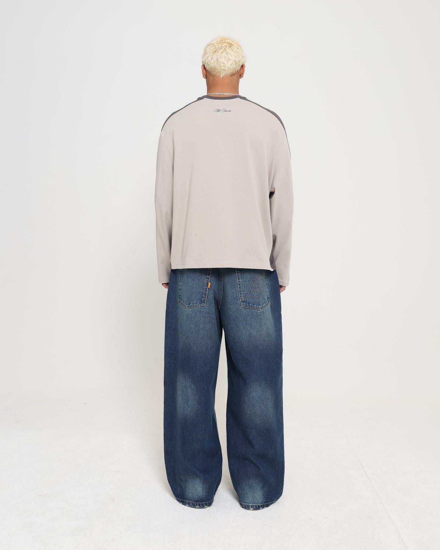 PANELLED LS CROP TEE - SAND / CHOCOLATE