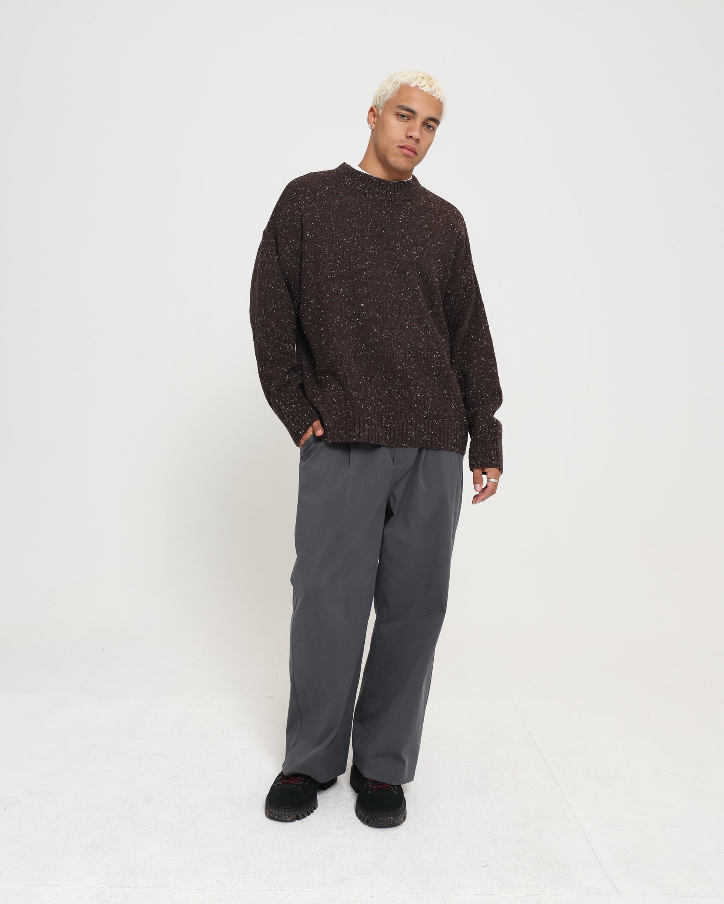 Crew Neck Sweater - Brown Speckle